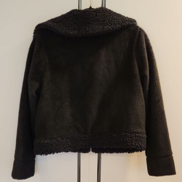 J.Crew Sherpa Trimmed Cropped Bomber Faux Shearling Jacket Black size S - Picture 3 of 13